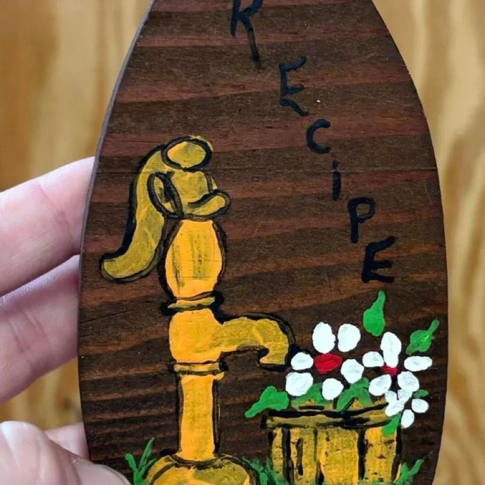 Wooden hand painted recipe holder